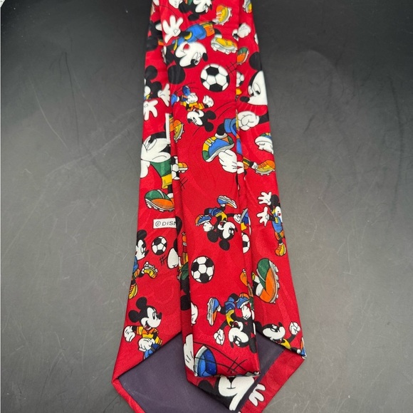 Mickey Unlimited Disney Mickey Mouse Playing Soccer Mens Necktie Red 52”L 4”W - Picture 5 of 9